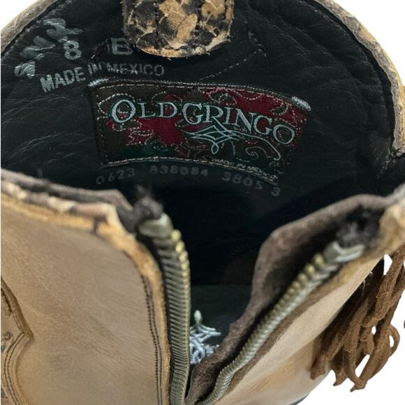 Old Gringo Sonoya 6" Ankle Booties Tan Leather & Python Inlay Size 8 With Box - Picture 11 of 12